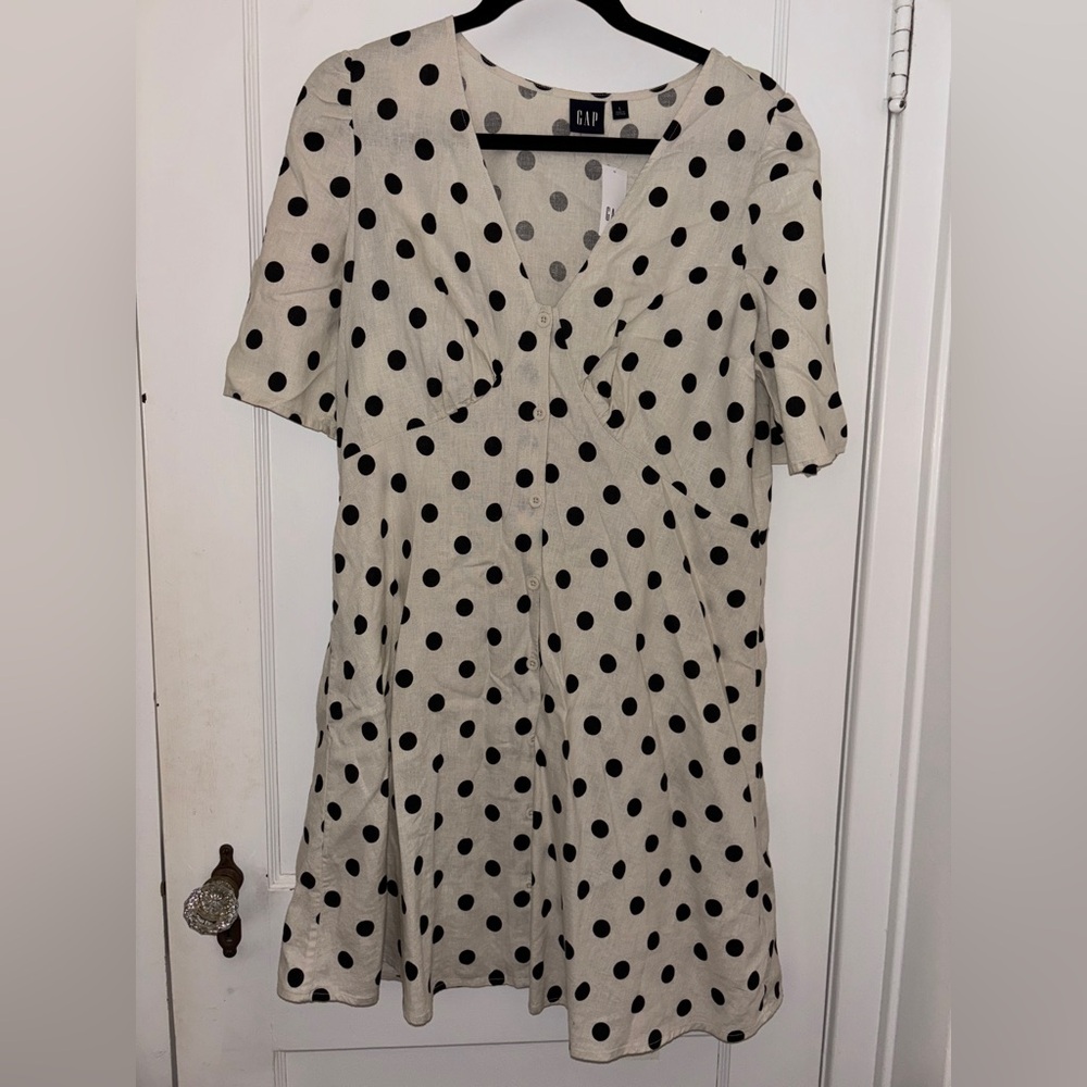 GAP Black Polka Dot V Neck Dress